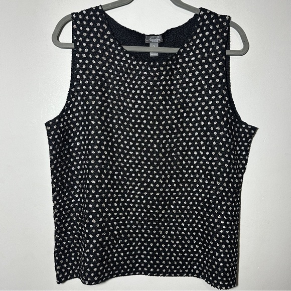 Chico’s Travelers Black Tan Textured Crinkle Open Jacket with Tank Top 2 (L) - Picture 4 of 12